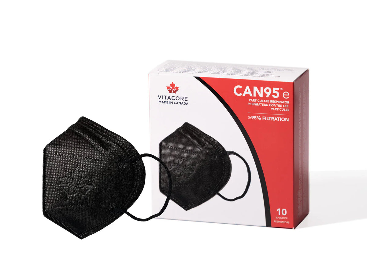VitaCore CAN95e Earloop Black/White Respirator Masks (KN95 Style
