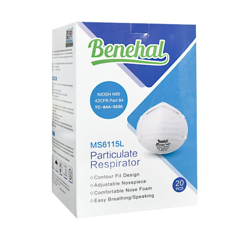 Benehal MS6115L N95 NIOSH Mask (M/L) - 5 or 20 Pack (Headband)