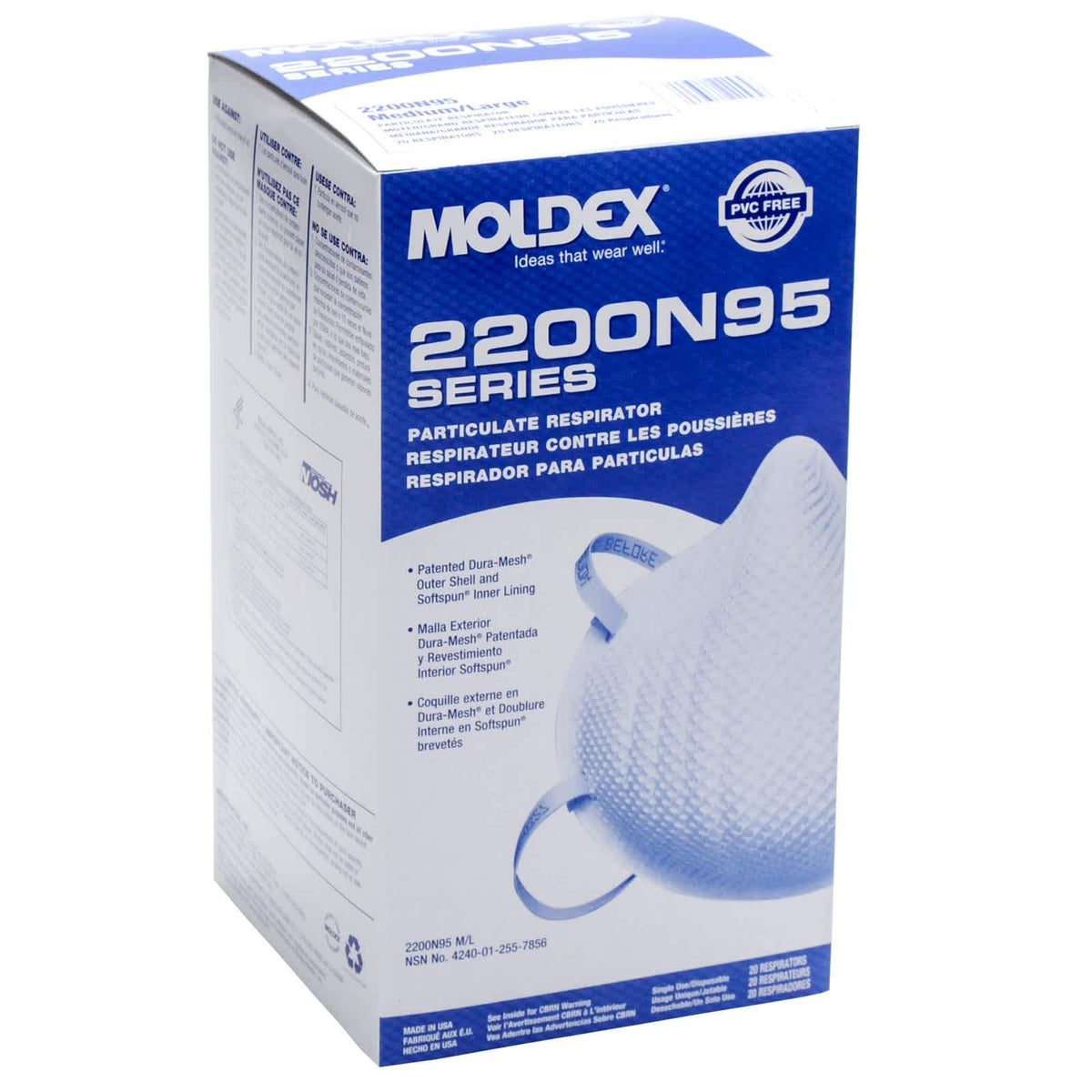 MOLDEX N95マスク Mサイズ XSサイズ 、Ｍサイズ Moldex 2200/2201/2207 N95 NIOSH Mask M/L & S (Headband)