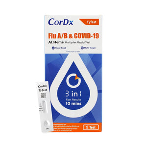 CorDx TyFast Flu A/B & Covid-19 Multiplex Rapid Test, FDA Authorized, 3-in-1 Combo - 1 Test