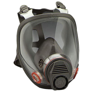 full face reusable respirator in black color and large clear see through front