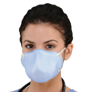 adult female brunette nurse wearing a moldex 1511 n95 mask